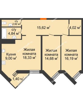 3 комнатная квартира 87 м² в ЖК Империал, дом Литер 9