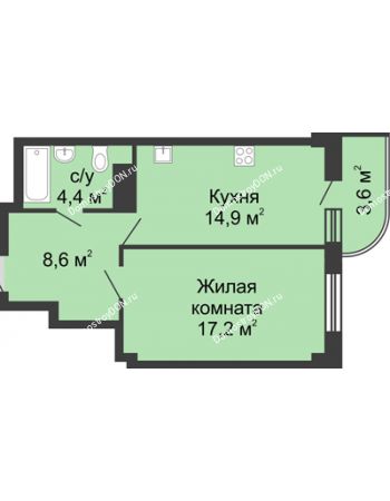 1 комнатная квартира 48,7 м² в ЖК Звездный, дом № 5