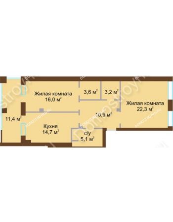 2 комнатная квартира 81,6 м² - ЖД по ул. Почаинская