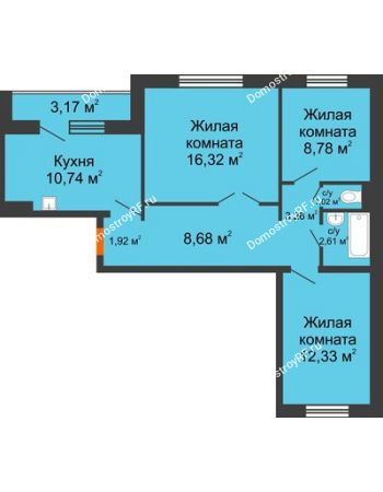 3 комнатная квартира 67,25 м² в ЖК Иннoкeнтьeвcкий, дом № 6