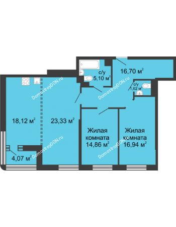 3 комнатная квартира 98,7 м² - ЖК Бристоль