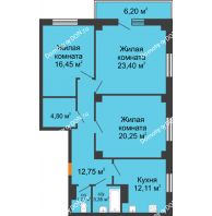 3 комнатная квартира 96,74 м² в ЖК Сокол на Оганова, дом Литер 5 - планировка