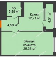 1 комнатная квартира 48,77 м², ЖК Гран-При - планировка