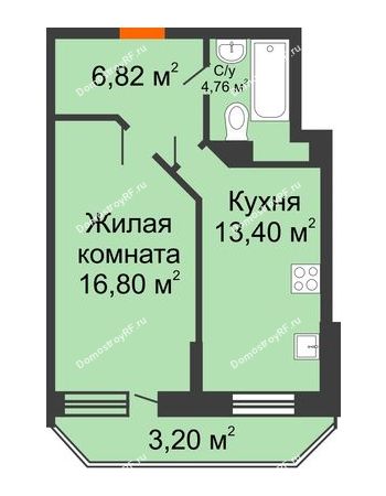 1 комнатная квартира 44,67 м² в ЖК Россинский парк, дом Литер 2