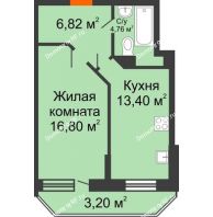 1 комнатная квартира 44,67 м² в ЖК Россинский парк, дом Литер 2 - планировка