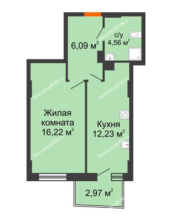 1 комнатная квартира 39,83 м² в ЖК Сердце Ростова 2, дом Литер 8