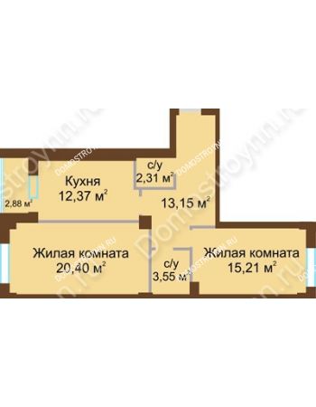 2 комнатная квартира 68,43 м² - ЖК Грани