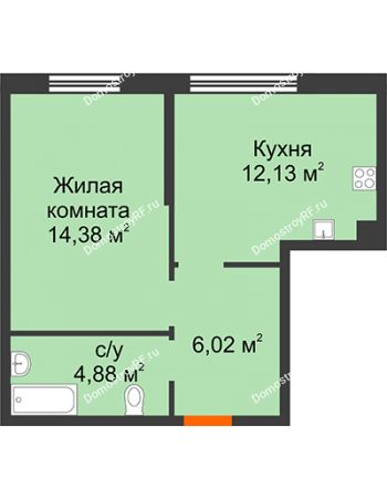 1 комнатная квартира 37,41 м² в ЖК Сердце Сибири, дом № 74, квартал Нефтяников (ГП-1)