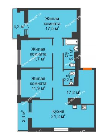 3 комнатная квартира 94,4 м² в ЖК Октябрьский, дом ГП-4