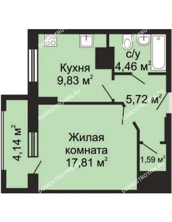 1 комнатная квартира 41,48 м² - ЖК Гелиос