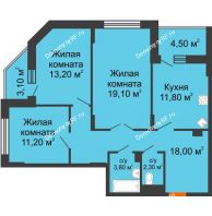 3 комнатная квартира 83,3 м² в ЖК Высота, дом 4 позиция - планировка