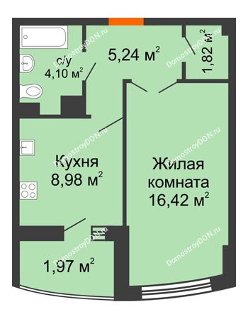 1 комнатная квартира 40,49 м² в ЖК Университетский 137, дом Секция С1
