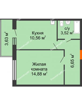 1 комнатная квартира 35,61 м² в ЖК Образцово, дом № 4