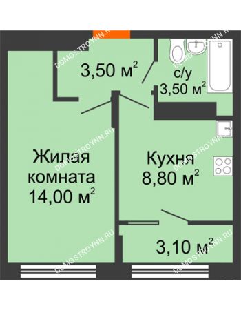 1 комнатная квартира 32,9 м² в ЖК Новая Кузнечиха, дом № 14