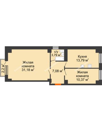 2 комнатная квартира 66,87 м² - ЖК Аксинья