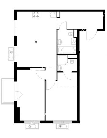 2 комнатная квартира 58 м² в ЖК Савин парк, дом корпус 7