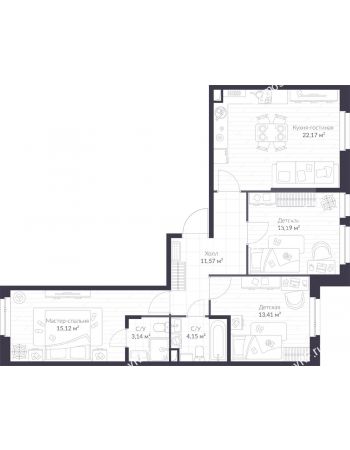 3 комнатная квартира 85,8 м² в ЖК Veren Next Шуваловский, дом 9