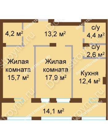 2 комнатная квартира 78,5 м² - ЖК Классика - Модерн