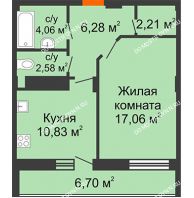 1 комнатная квартира 46,63 м² в ЖК Облака, дом № 2 - планировка