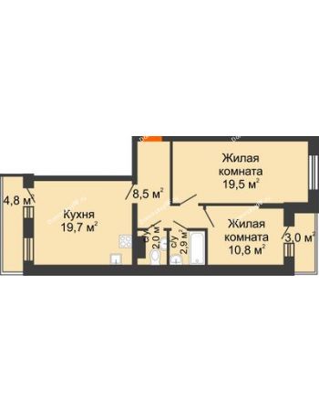 2 комнатная квартира 67,3 м² в ЖК Парк Победы, дом Литер 2