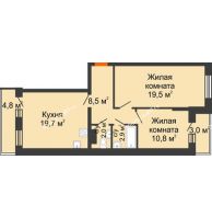 2 комнатная квартира 67,3 м² в ЖК Парк Победы, дом Литер 2 - планировка