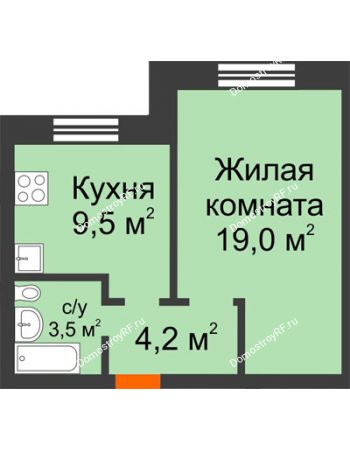 1 комнатная квартира 36,2 м² в ЖК Видный, дом № 2