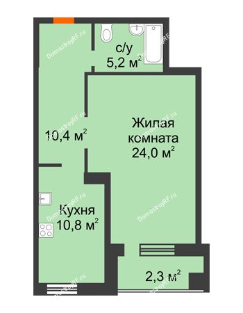 1 комнатная квартира 52,7 м² в ЖК Спутник, дом Позиция 4