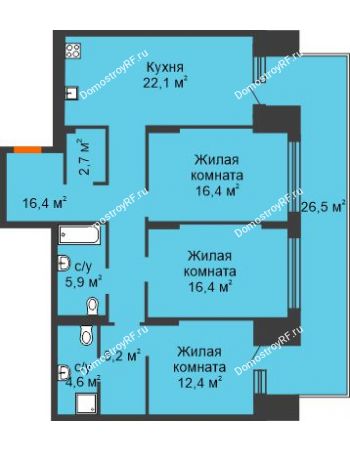 3 комнатная квартира 128,5 м² в ЖК Октябрьский, дом ГП-4