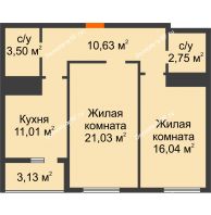 2 комнатная квартира 66,53 м² в ЖК Сокол, дом 4 очередь секция 5-6-7 - планировка