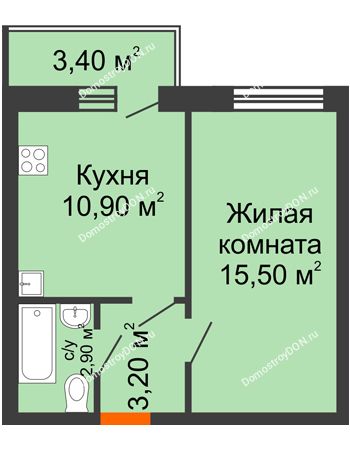 1 комнатная квартира 33,6 м² - ЖК Ленина, 187
