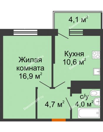 1 комнатная квартира 36,2 м² в ЖК Отражение, дом Литер 1.2