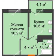 1 комнатная квартира 36,2 м² в ЖК Отражение, дом Литер 1.2 - планировка