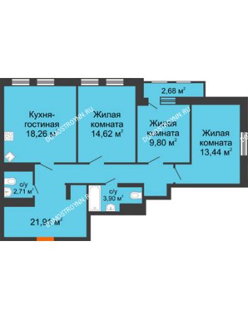 3 комнатная квартира 87,95 м² в ЖК Каскад на Менделеева, дом № 1