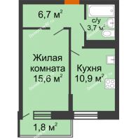 1 комнатная квартира 38,7 м² в Фруктовый квартал Абрикосово, дом Литер 3 - планировка