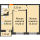 2 комнатная квартира 52,5 м² в ЖК SkyPark (Скайпарк), дом Литер 1, корпус 1, 2 этап - планировка