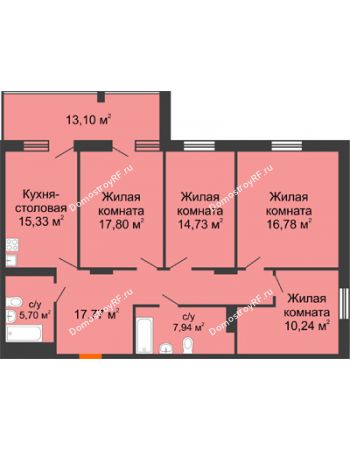 4 комнатная квартира 137,72 м² в ЖК Кристалл, дом Корпус 1