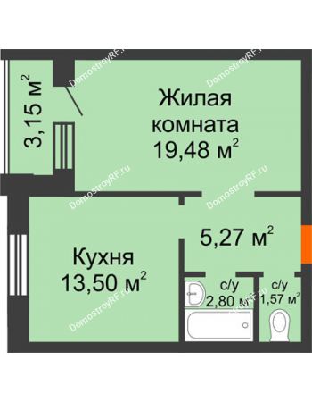 1 комнатная квартира 42,62 м² в ЖК На Гнаровской, дом № 12 корпус 9