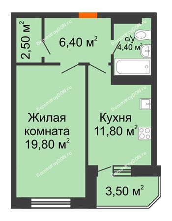 1 комнатная квартира 46 м² в ЖК Звездный-2, дом № 2