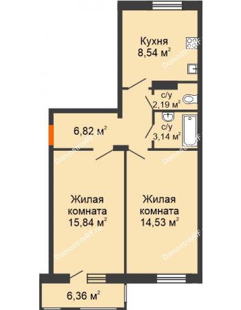 2 комнатная квартира 52,98 м² в ЖК Португалия, дом Литер 30