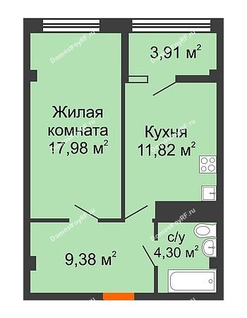 1 комнатная квартира 47,39 м² в ЖК Малахит, дом № 1