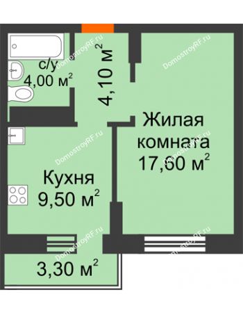 1 комнатная квартира 36,2 м² в ЖК Адмирал, дом 3 очередь