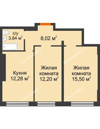 2 комнатная квартира 51,84 м² - ЖК Левенцовский