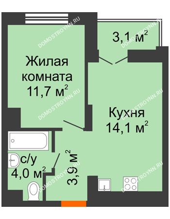 1 комнатная квартира 35,25 м² в ЖК КМ Анкудиновский Парк, дом № 14