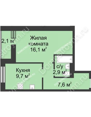 1 комнатная квартира 38,4 м² - ЖК Дом на Иванова
