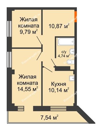 2 комнатная квартира 53,86 м² - ЖК Весенняя, 34