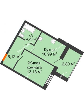 1 комнатная квартира 37,3 м² в ЖК Бунина парк, дом 3 этап, блок-секция 3 С