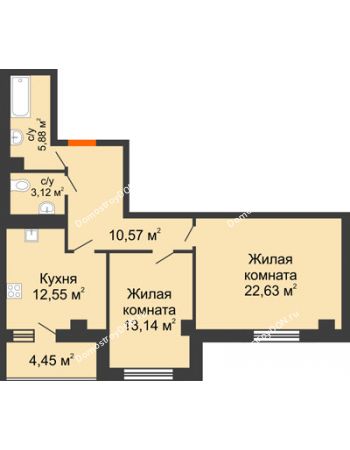2 комнатная квартира 72,34 м² - ЖК Площадь Ленина