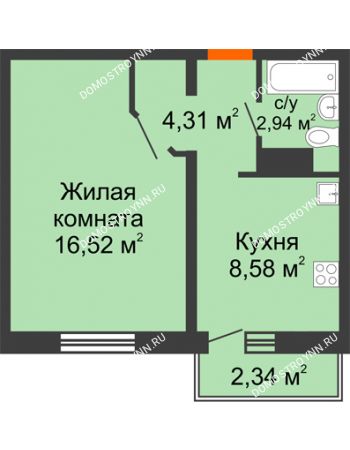 1 комнатная квартира 32,35 м² в ЖК Бурнаковский, дом № 47