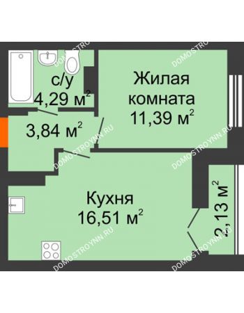 1 комнатная квартира 37,1 м² - ЖК КМ Флагман