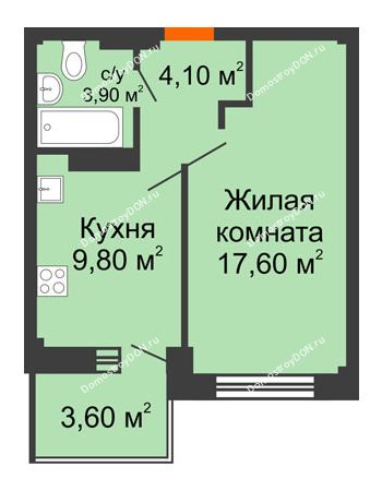 1 комнатная квартира 39,2 м² в ЖК Екатерининский, дом № 2б